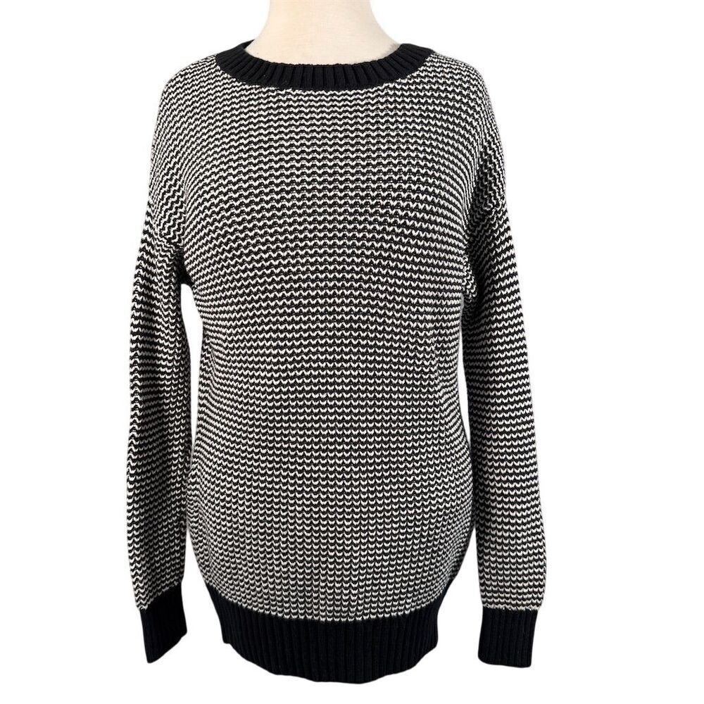 GAP Women's Black & White Cotton Side Zip Tunic Sweater Dress Size S Casual Knit